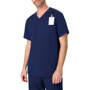 Hanes Men’s Scrub Top – Comfort Fit Healthcare Top with Chest Pocket(Athletic Navy)