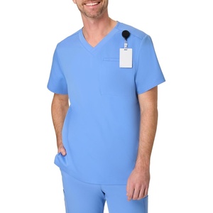 Hanes Men’s Scrub Top – Comfort Fit Healthcare Top with Chest Pocket(Ceil Blue 2)