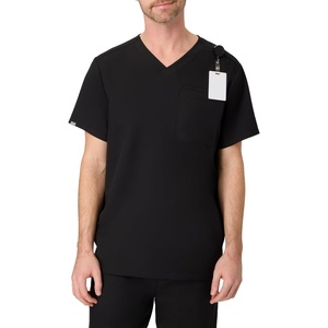 Hanes Men’s Scrub Top – Comfort Fit Healthcare Top with Chest Pocket(New Ebony)