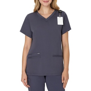 Hanes Women’s Hanes Women’s Premium Scrubs Top with Pockets, Comfort Fit Scrubs for Women, Nurse Essentials(Peppercorn Grey)