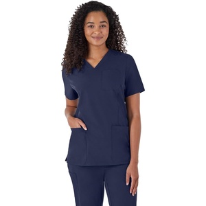 Hanes Women’s Scrubs Healthcare Top, Moisture-Wicking Stretch Scrub Shirts, Ribbed Back Panel(Athletic Navy)