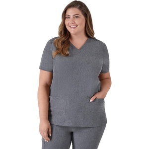 Hanes Women’s Scrubs Healthcare Top, Moisture-Wicking Stretch Scrub Shirts, Ribbed Back Panel(Ebony Heather)