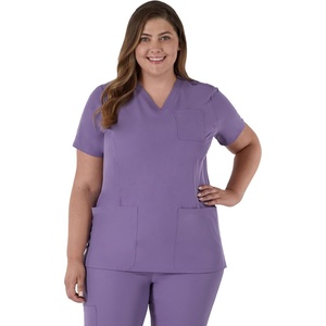 Hanes Women’s Scrubs Healthcare Top, Moisture-Wicking Stretch Scrub Shirts, Ribbed Back Panel(Soft Plum)