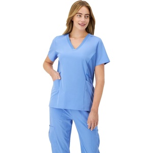 Hanes Women’s Scrubs Healthcare Top, Moisture-Wicking Stretch Scrub Shirts, Ribbed Side Panels(Ceil Blue 2)
