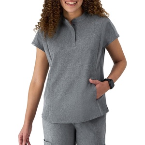 Hanes Women’s Scrubs Healthcare Top with Mandarin Collar, Moisture-Wicking Stretch Scrub Shirt(Ebony Heather)