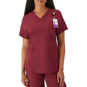 Hanes Women’s Scrubs Healthcare Top with V-Neckline, Moisture-Wicking Stretch Scrub Shirts(Afternoon Burgundy)