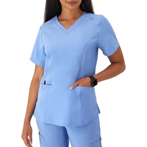 Hanes Women’s Scrubs Healthcare Top with V-Neckline, Moisture-Wicking Stretch Scrub Shirts(Ceil Blue 2)