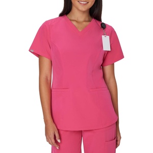 Hanes Women’s Scrubs Healthcare Top with V-Neckline, Moisture-Wicking Stretch Scrub Shirts(Fuchsia Pink)