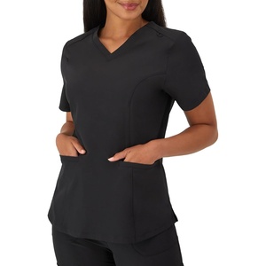 Hanes Women’s Scrubs Healthcare Top with V-Neckline, Moisture-Wicking Stretch Scrub Shirts(New Ebony)