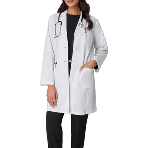 Hanes Women’s Scrubs Lab Coat, Healthcare Lab Coat, Scrubs Jacket With Pockets, Soil & Water Resistant(Marble White)