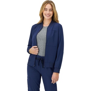 Hanes Women’s Scrubs Zip-Up Bomber Jacket(Athletic Navy)