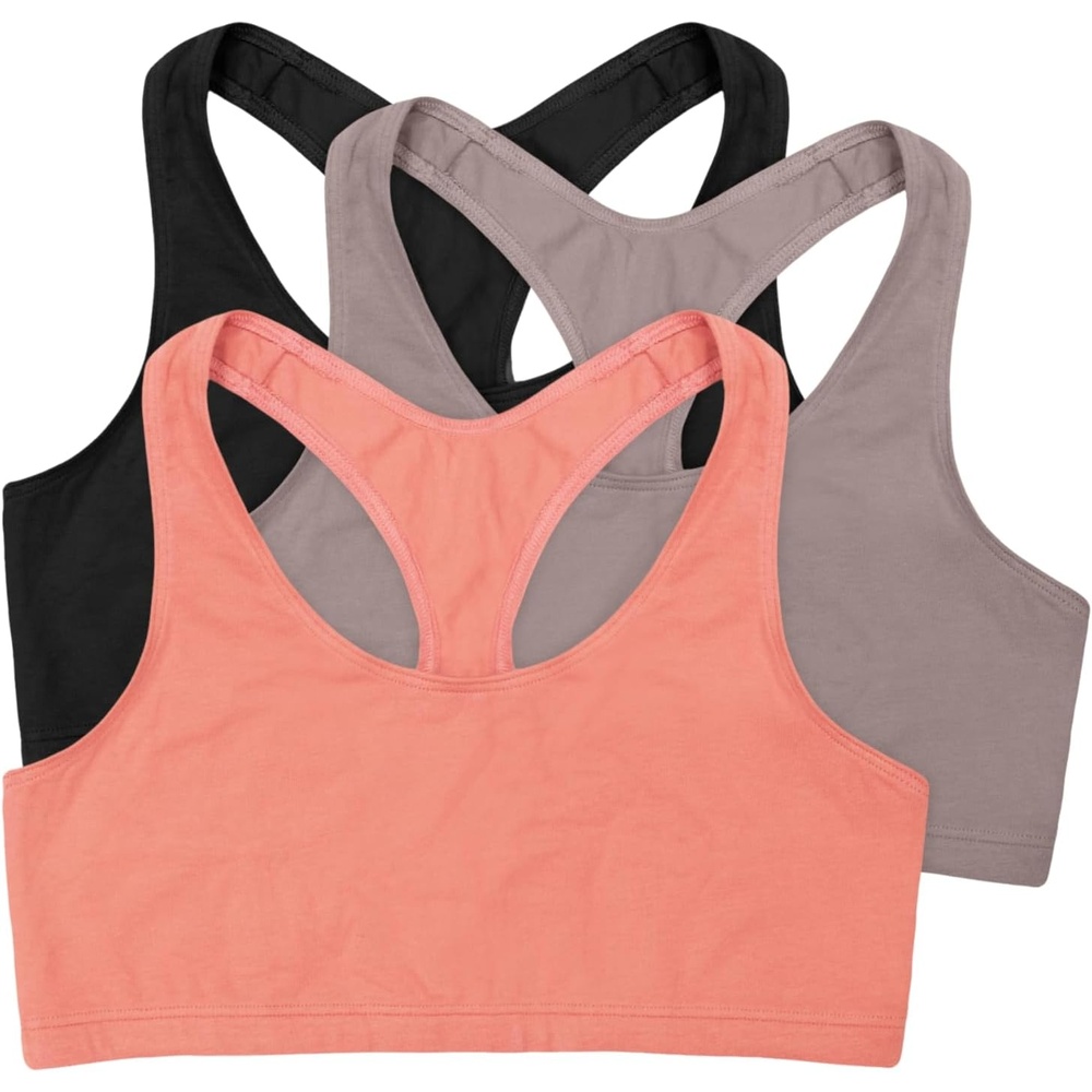 image:imageHanes Womens Racerback Cotton TBack Bralette 3 PackBlackSpiced FigTerra Red