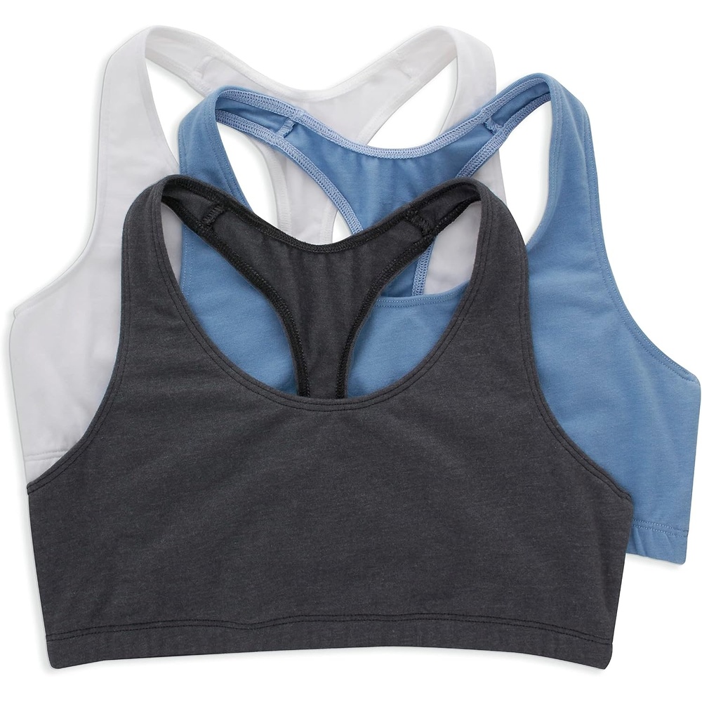 image:imageHanes Womens Racerback Cotton TBack Bralette 3 PackWhiteDenim JacketMoonlite Heather