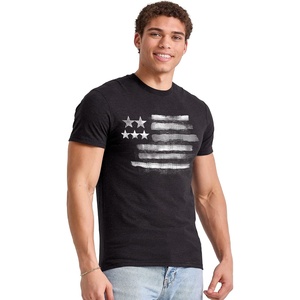 Hanes Men’s Essentials Short Sleeve Graphic Tee(Black and White Flag)