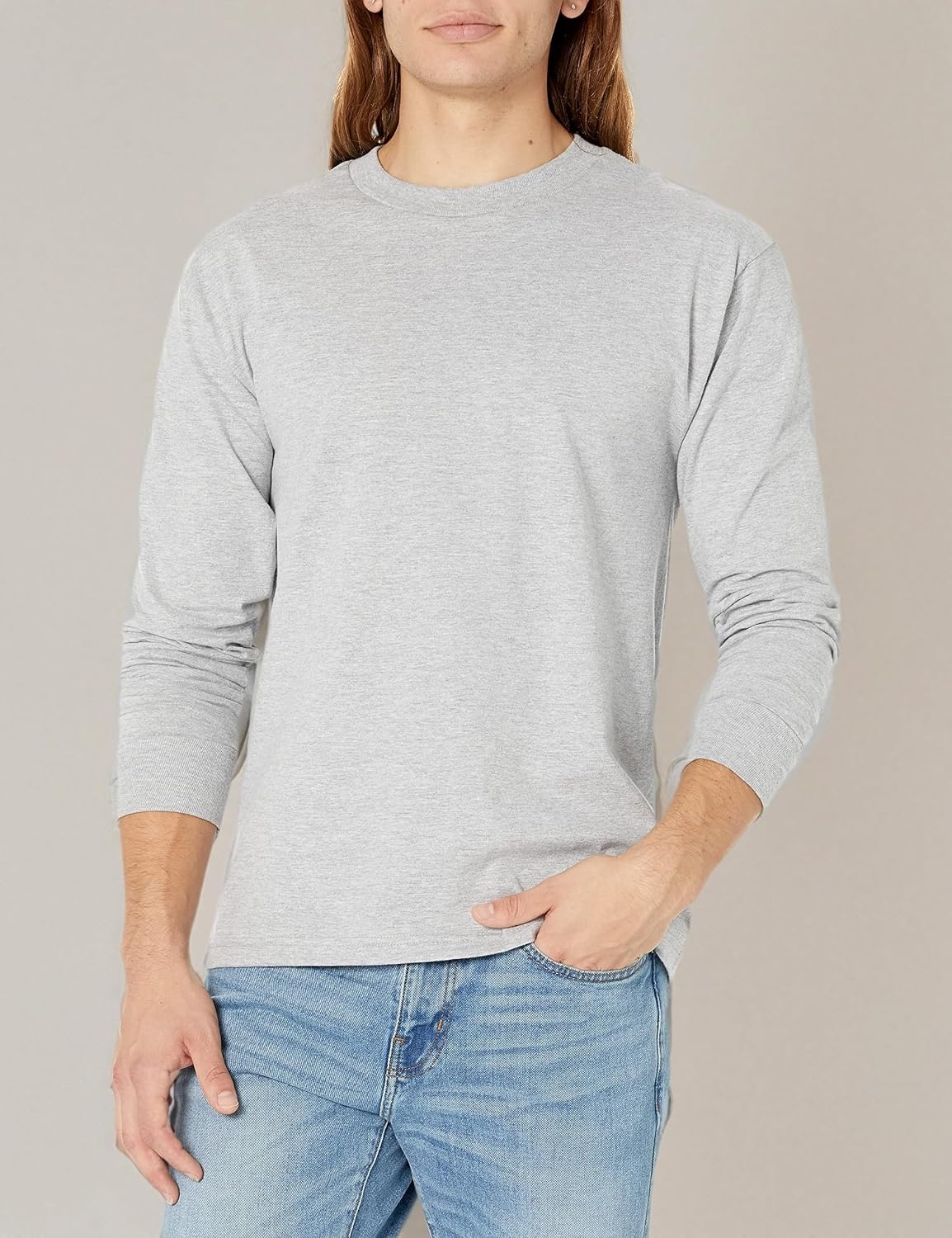 image:imageHanes Mens Beefy Long Sleeve Shirt 1 or 2 PackLight Steel 1 Pack