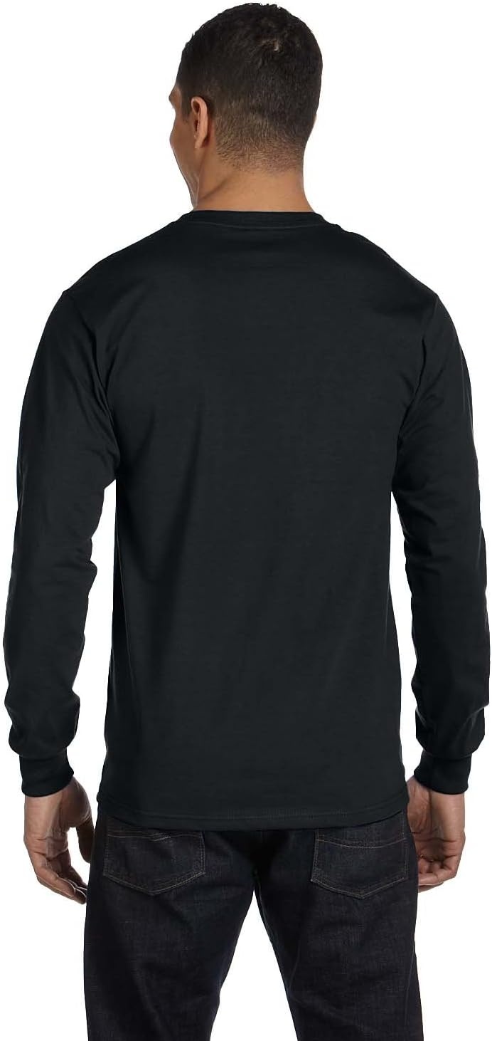 image:imageHanes Mens Essentials LongSleeve TShirt Crewneck Cotton TShirts for Men 2PackBlack 2 Pack