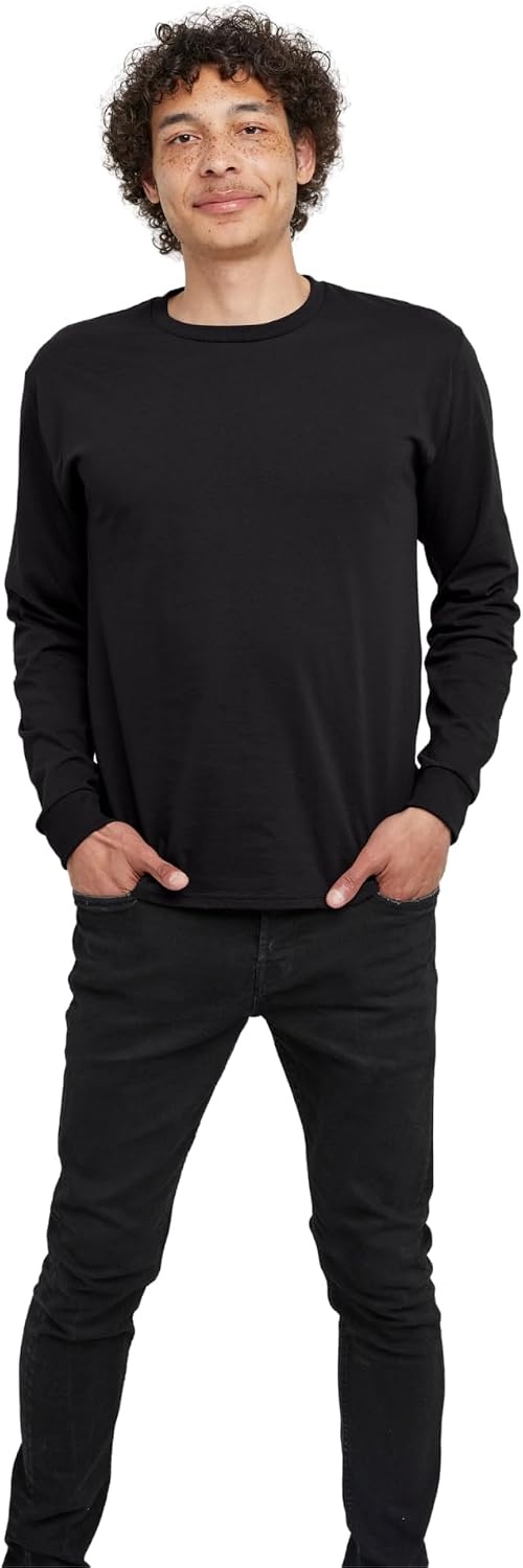 image:imageHanes Mens Essentials LongSleeve TShirt Crewneck Cotton TShirts for Men 2PackBlack 4 Pack