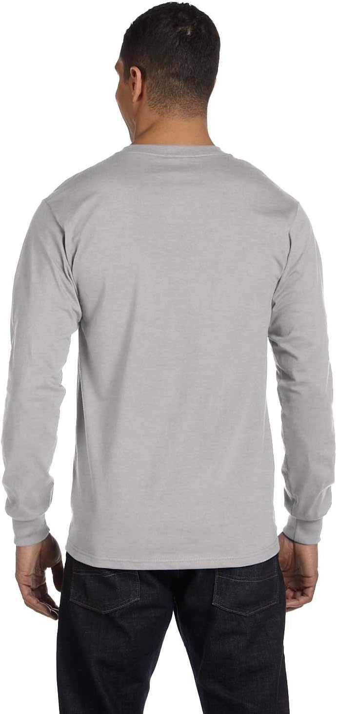 image:imageHanes Mens Essentials LongSleeve TShirt Crewneck Cotton TShirts for Men 2PackLight Steel 2 Pack