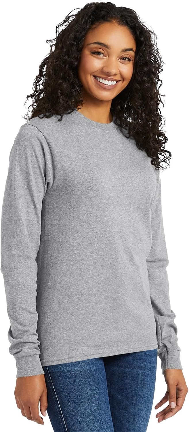 image:imageHanes Mens Essentials LongSleeve TShirt Crewneck Cotton TShirts for Men 2PackLight Steel 4 Pack