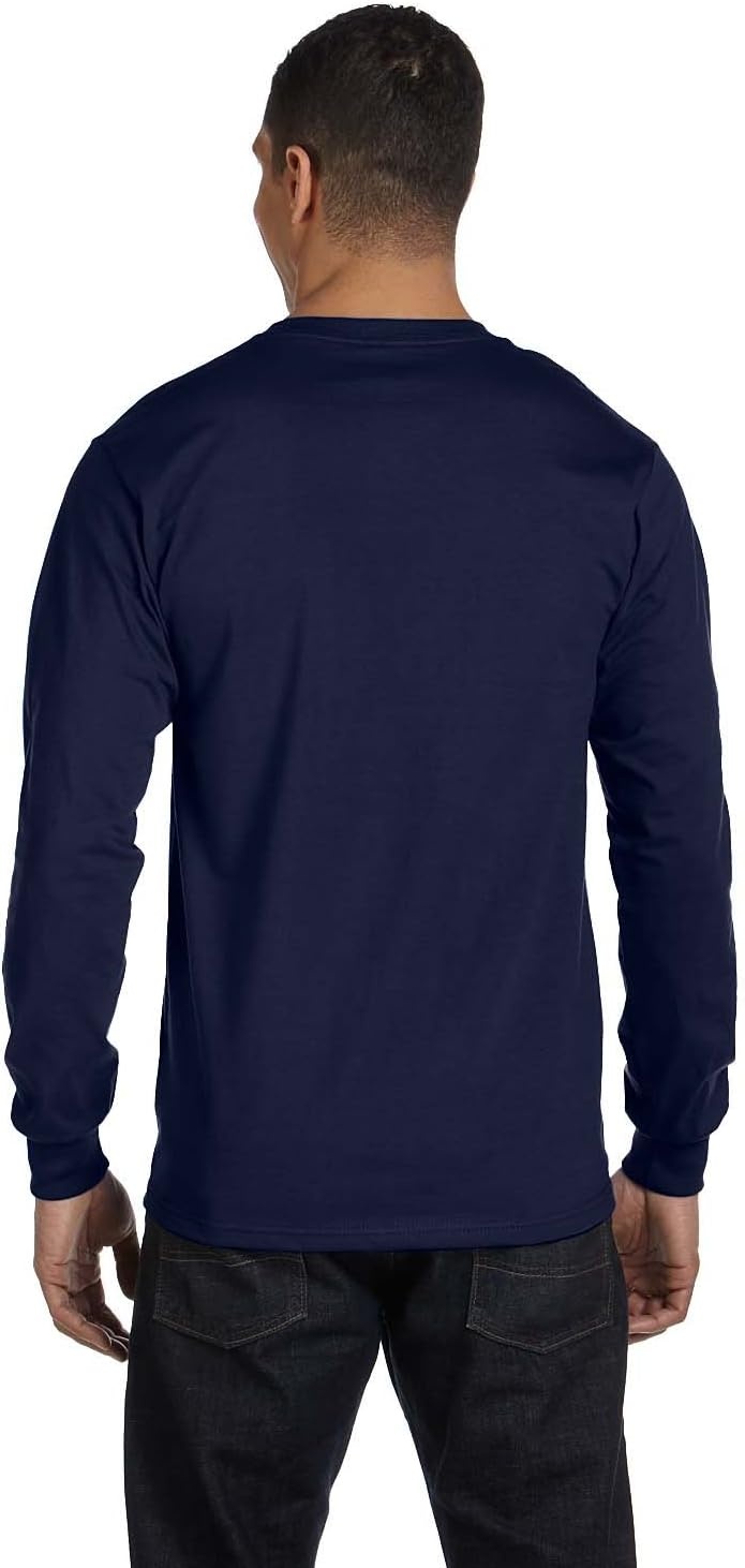 image:imageHanes Mens Essentials LongSleeve TShirt Crewneck Cotton TShirts for Men 2PackNavy 4 Pack