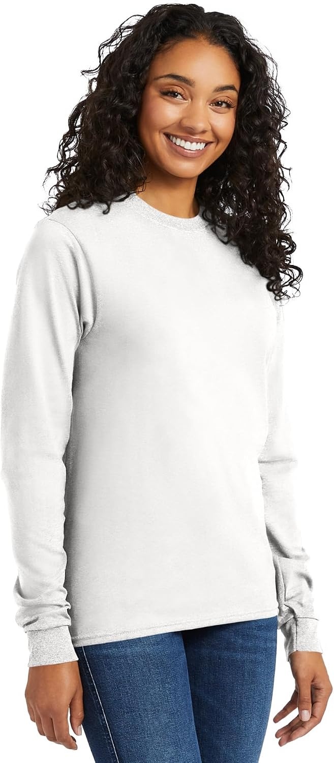 image:imageHanes Mens Essentials LongSleeve TShirt Crewneck Cotton TShirts for Men 2PackWhite 4 Pack