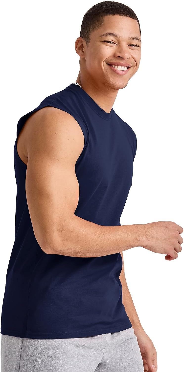 image:imageHanes Mens Essentials Midweight Muscle TShirt Pack Cotton Muscle Tank Shirts 3PackAthletic Navy