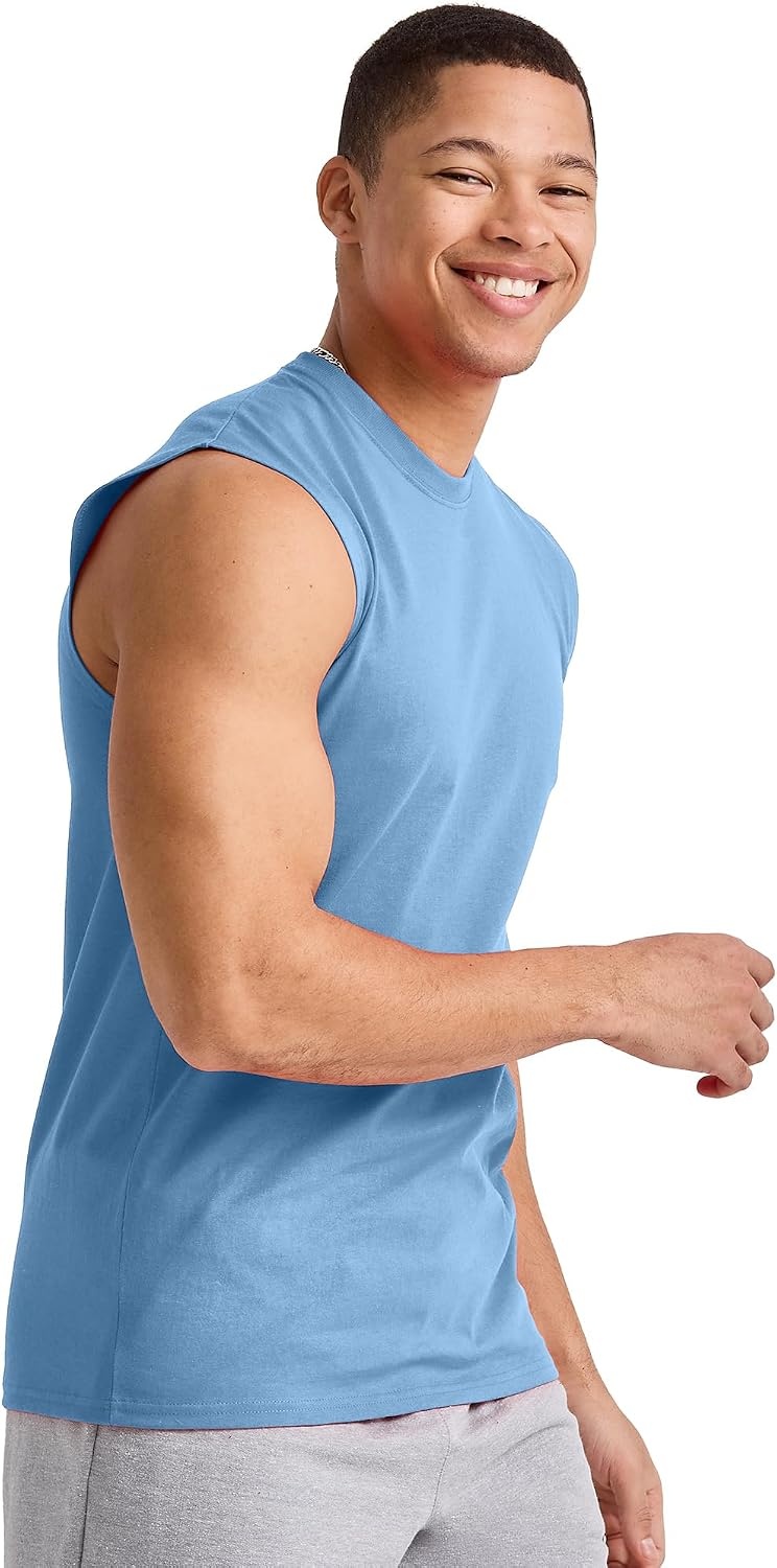 image:imageHanes Mens Essentials Midweight Muscle TShirt Pack Cotton Muscle Tank Shirts 3PackSwiss Blue