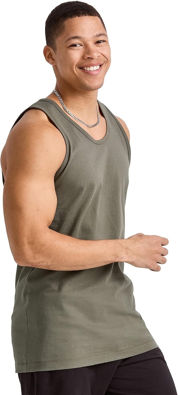 image:imageHanes Mens Essentials Tank Top Pack Midweight Cotton Tanks Sleeveless Shirts 3PackCamouflage Green