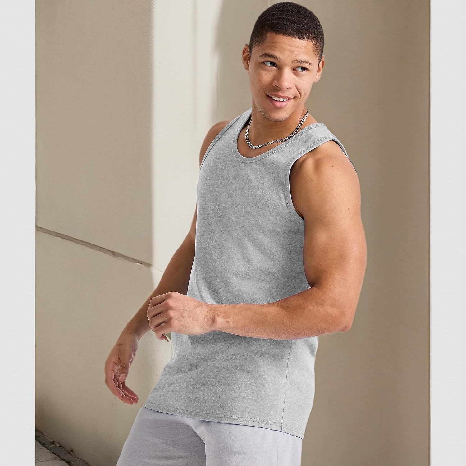 image:imageHanes Mens Essentials Tank Top Pack Midweight Cotton Tanks Sleeveless Shirts 3PackLight Steel