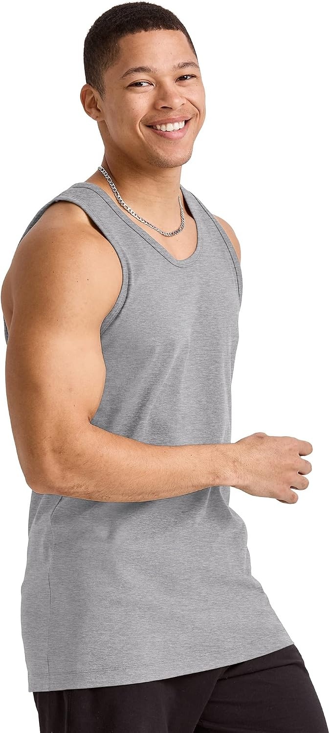 image:imageHanes Mens Essentials Tank Top Pack Midweight Cotton Tanks Sleeveless Shirts 3PackOxford Gray