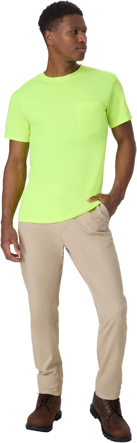 image:imageHanes Mens Mens Workwear Short Sleeve Tee 2PackSafety Green