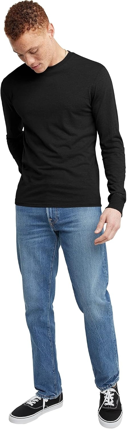 image:imageHanes Mens Originals Long Sleeve TShirt Lightweight TriBlend Jersey Tee for MenBlack