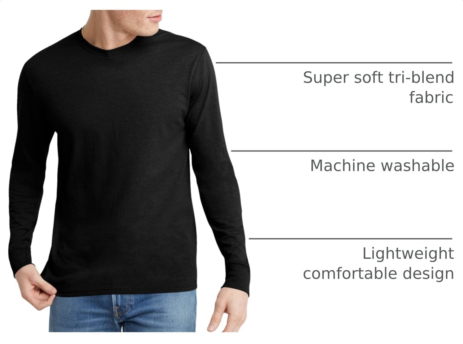 image:imageHanes Mens Originals Long Sleeve TShirt Lightweight TriBlend Jersey Tee for MenBlack