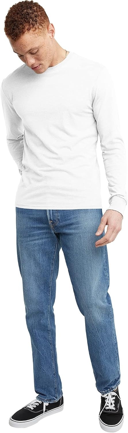 image:imageHanes Mens Originals Long Sleeve TShirt Lightweight TriBlend Jersey Tee for MenEco White