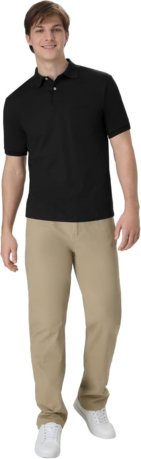 image:imageHanes Mens Short Sleeve Jersey Pocket Polo Pack of 2Black