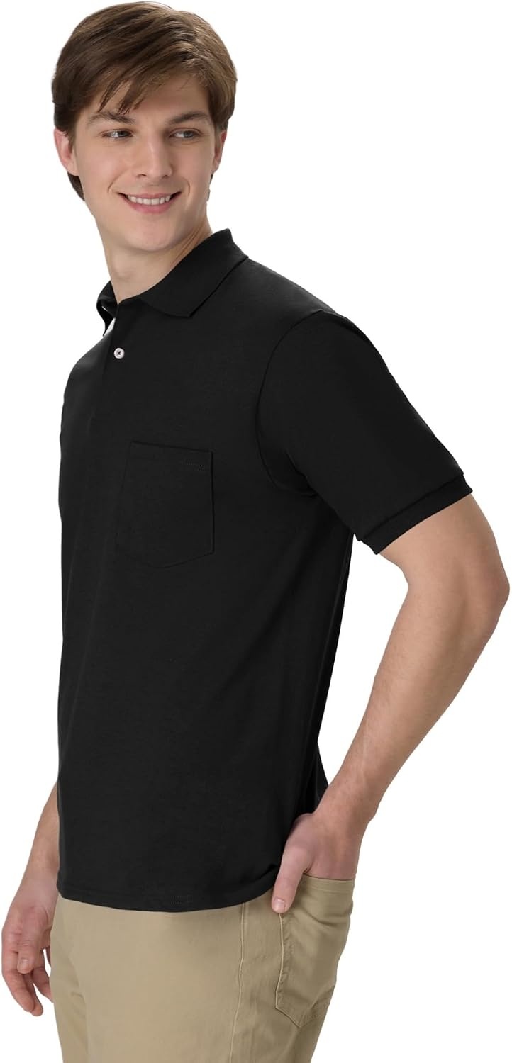 image:imageHanes Mens Short Sleeve Jersey Pocket Polo Pack of 2Black