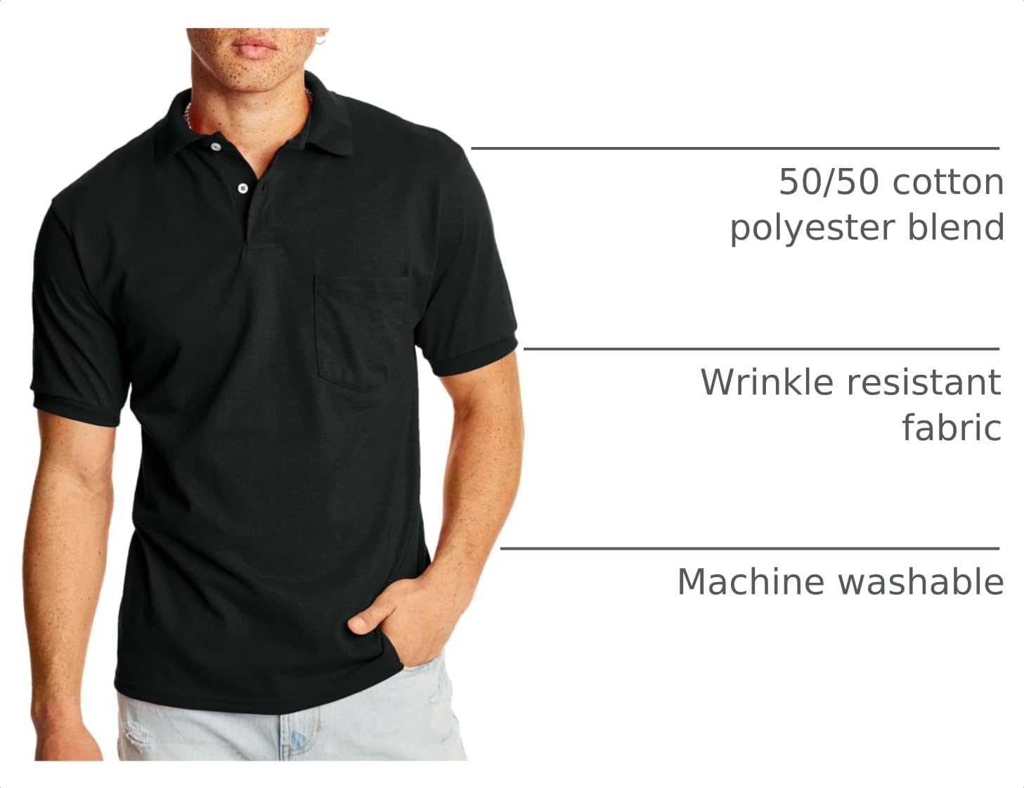 image:imageHanes Mens Short Sleeve Jersey Pocket Polo Pack of 2Black