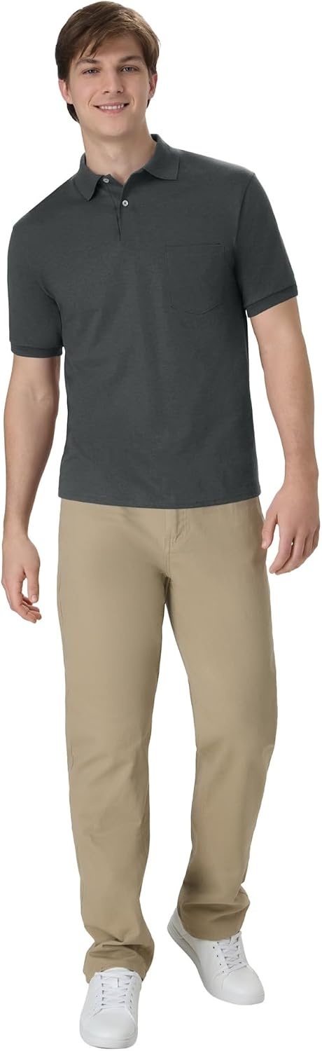 image:imageHanes Mens Short Sleeve Jersey Pocket Polo Pack of 2Charcoal Heather