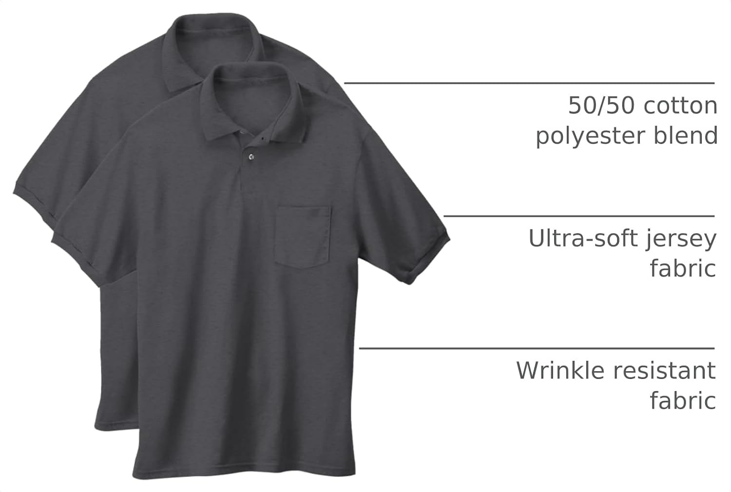 image:imageHanes Mens Short Sleeve Jersey Pocket Polo Pack of 2Charcoal Heather