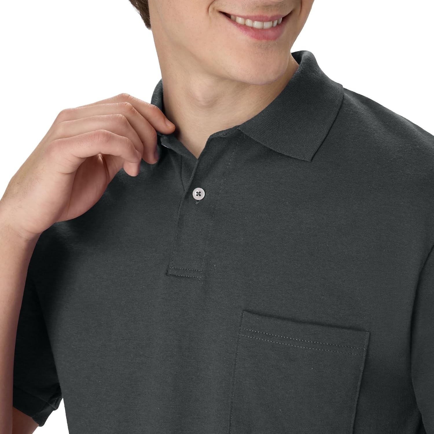 image:imageHanes Mens Short Sleeve Jersey Pocket Polo Pack of 2Charcoal Heather