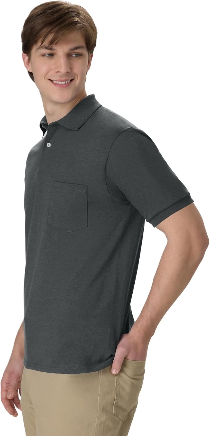 image:imageHanes Mens Short Sleeve Jersey Pocket Polo Pack of 2Charcoal Heather