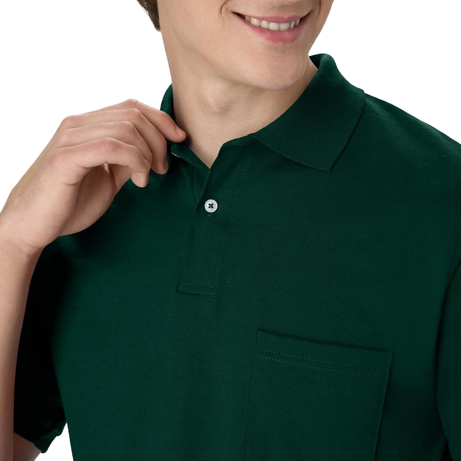 image:imageHanes Mens Short Sleeve Jersey Pocket Polo Pack of 2Deep Forest