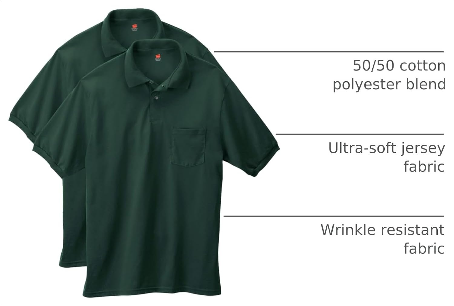 image:imageHanes Mens Short Sleeve Jersey Pocket Polo Pack of 2Deep Forest