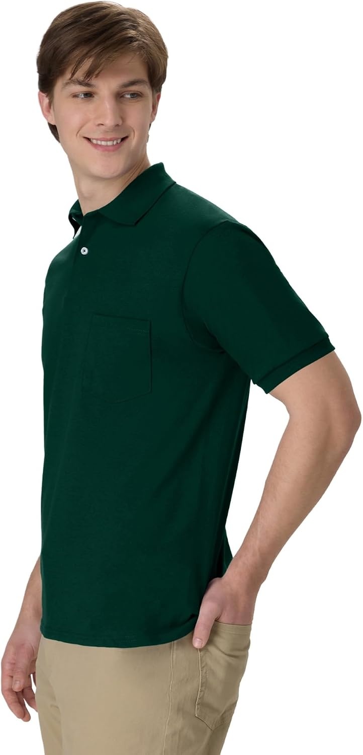 image:imageHanes Mens Short Sleeve Jersey Pocket Polo Pack of 2Deep Forest