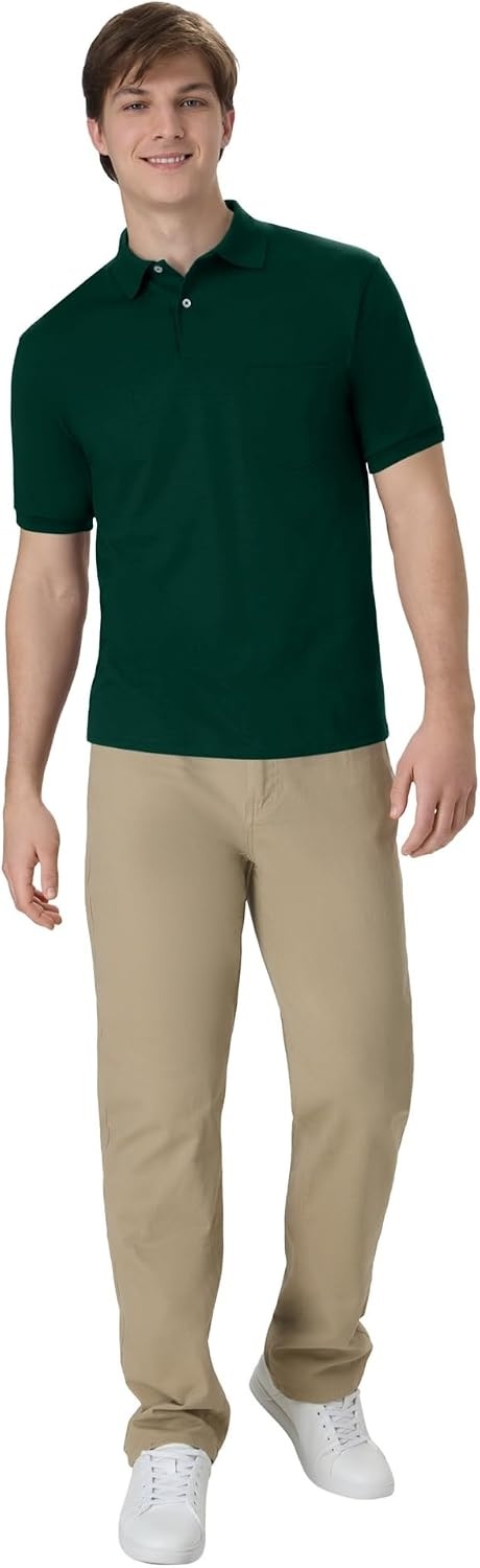 image:imageHanes Mens Short Sleeve Jersey Pocket Polo Pack of 2Deep Forest