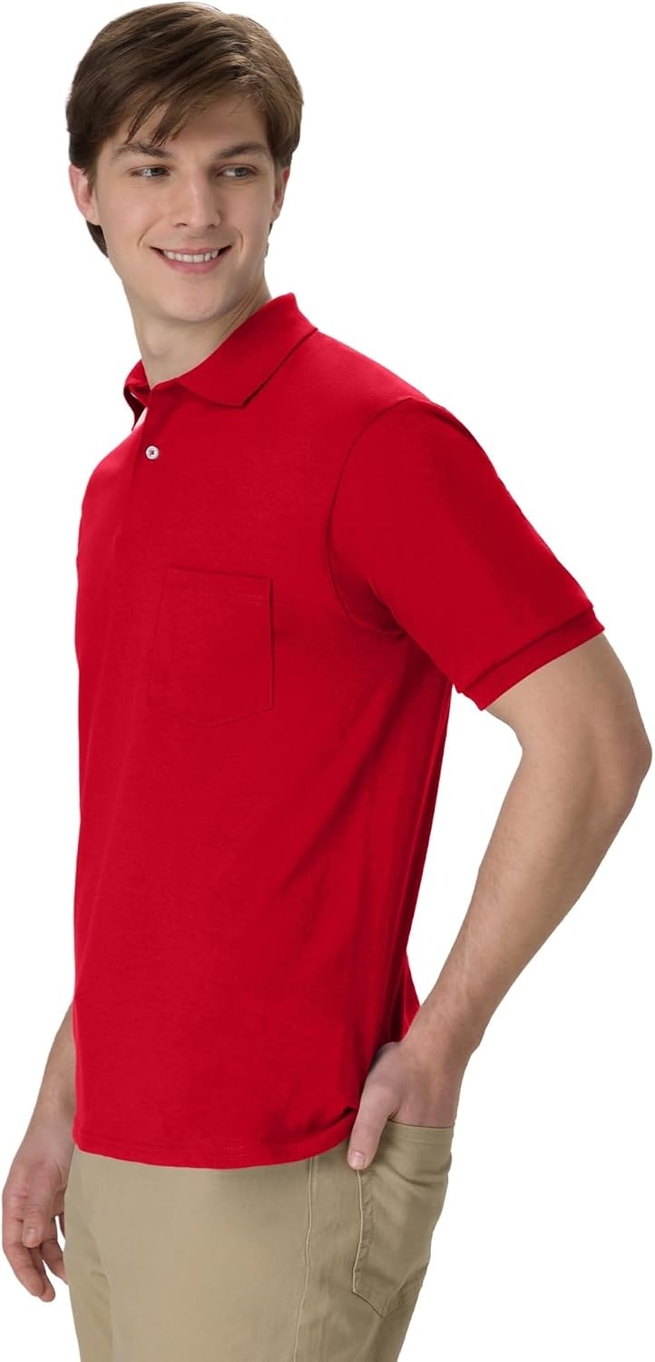 image:imageHanes Mens Short Sleeve Jersey Pocket Polo Pack of 2Deep Red