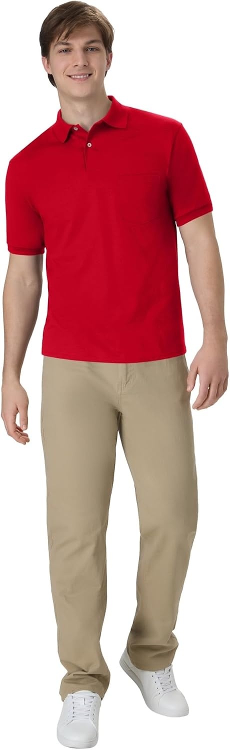 image:imageHanes Mens Short Sleeve Jersey Pocket Polo Pack of 2Deep Red