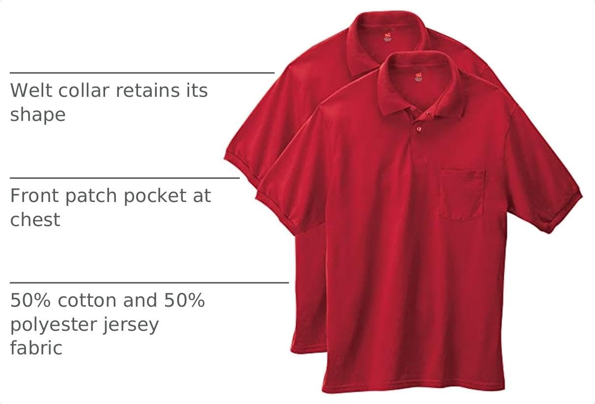 image:imageHanes Mens Short Sleeve Jersey Pocket Polo Pack of 2Deep Red