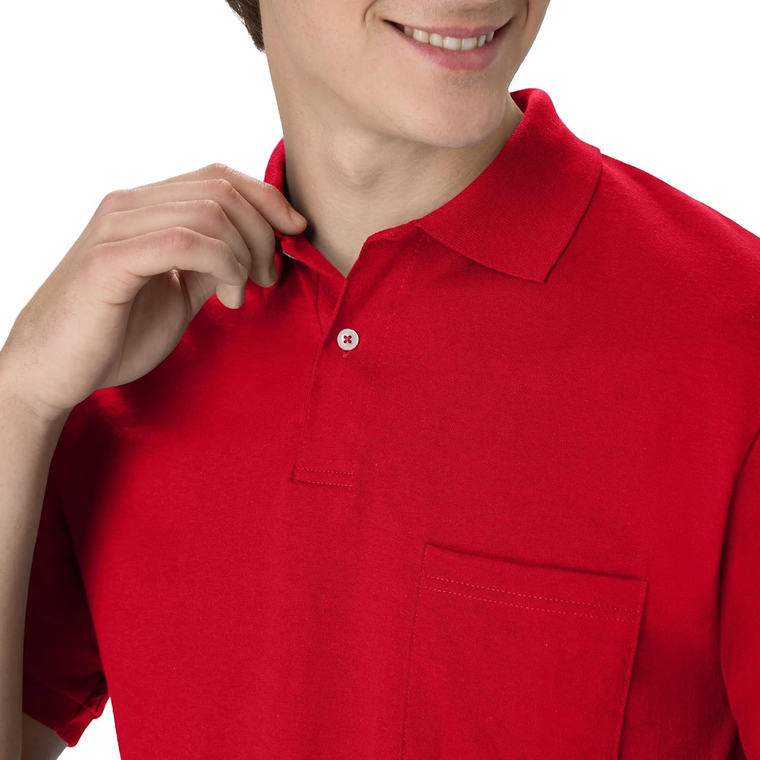 image:imageHanes Mens Short Sleeve Jersey Pocket Polo Pack of 2Deep Red
