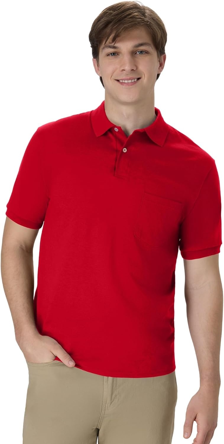 image:imageHanes Mens Short Sleeve Jersey Pocket Polo Pack of 2Deep Red